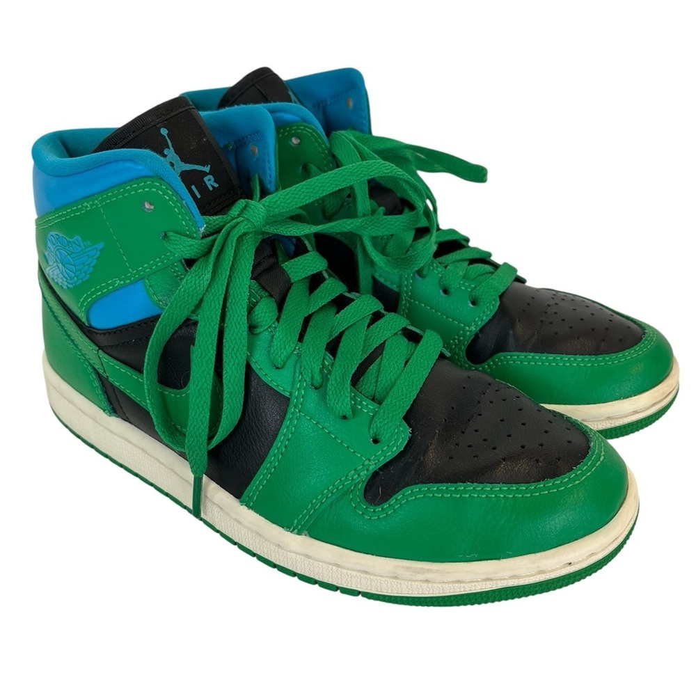 Nike Air Jordan 1 Mid Black Lucky Green Aquatone‎ BQ6472-033 Women's SZ US-7